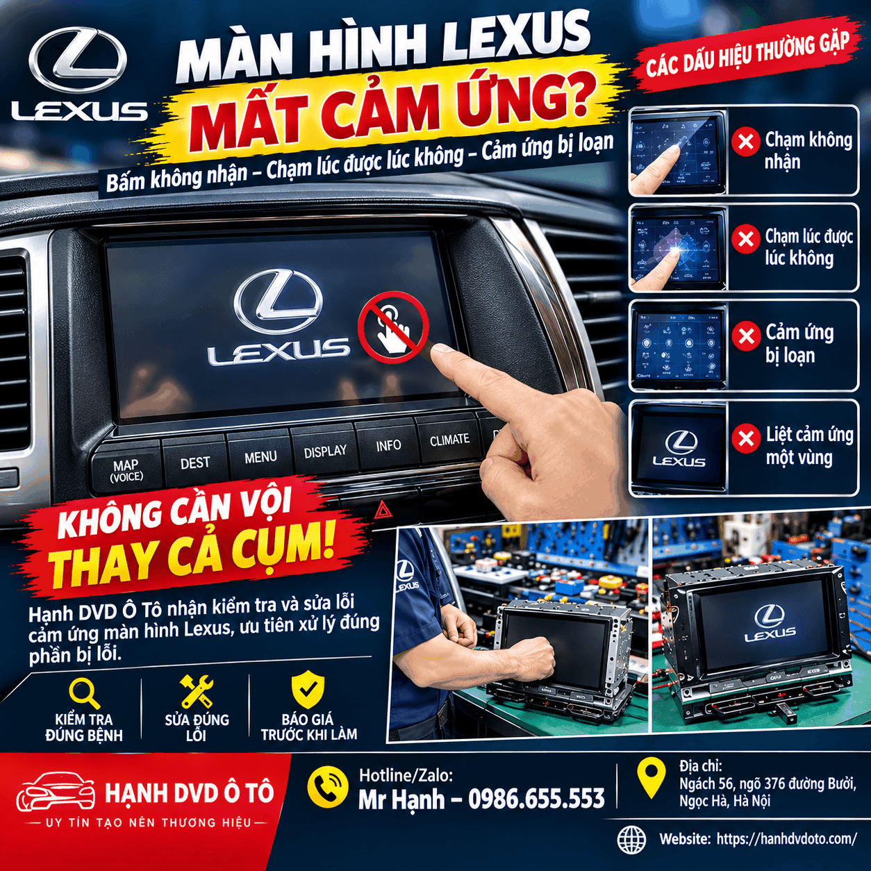 Khắc Phục Triệt Để Lỗi Mất Cảm Ứng, Loang Màu Màn Hình Lexus Giữ Zin 100%